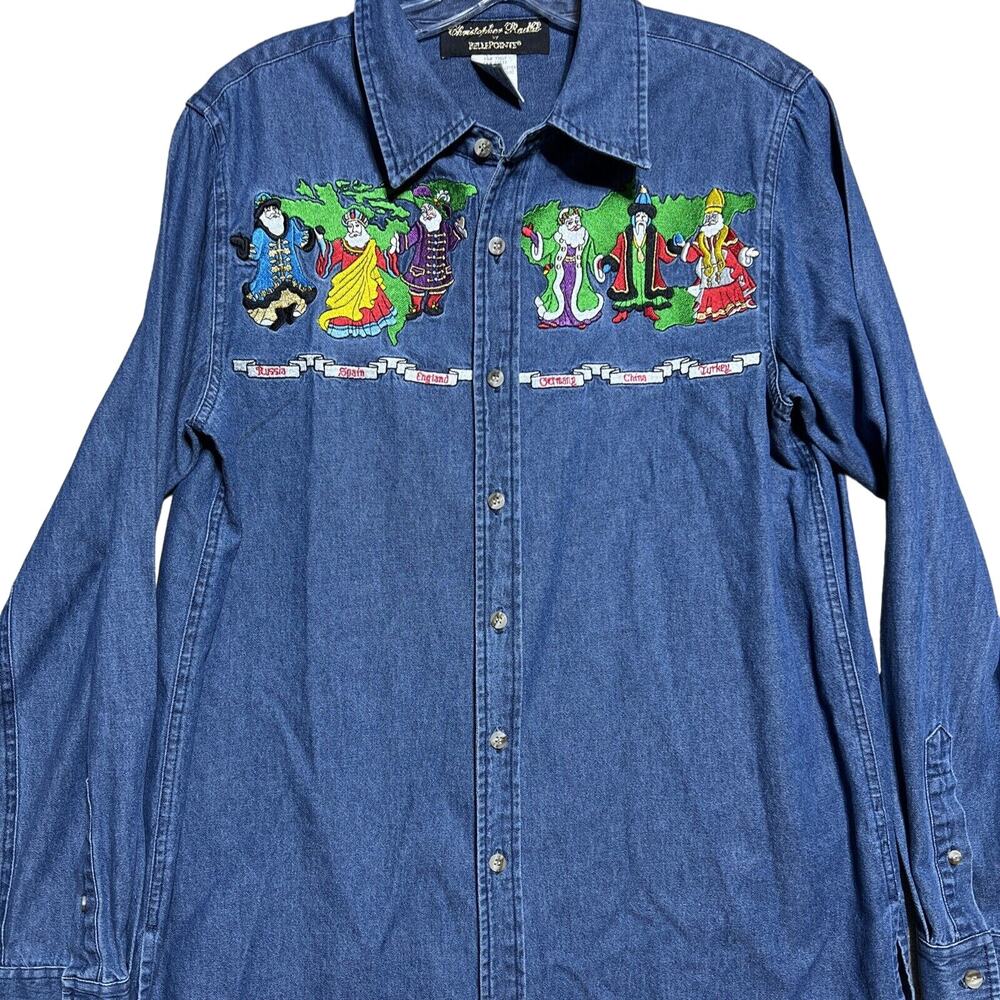 Christopher Radko Christmas Santa's Denim Shirt BellePointe 2002 Small Button Up
